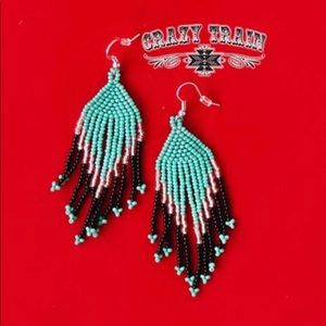 Beaded Turquoise/Black Earrings